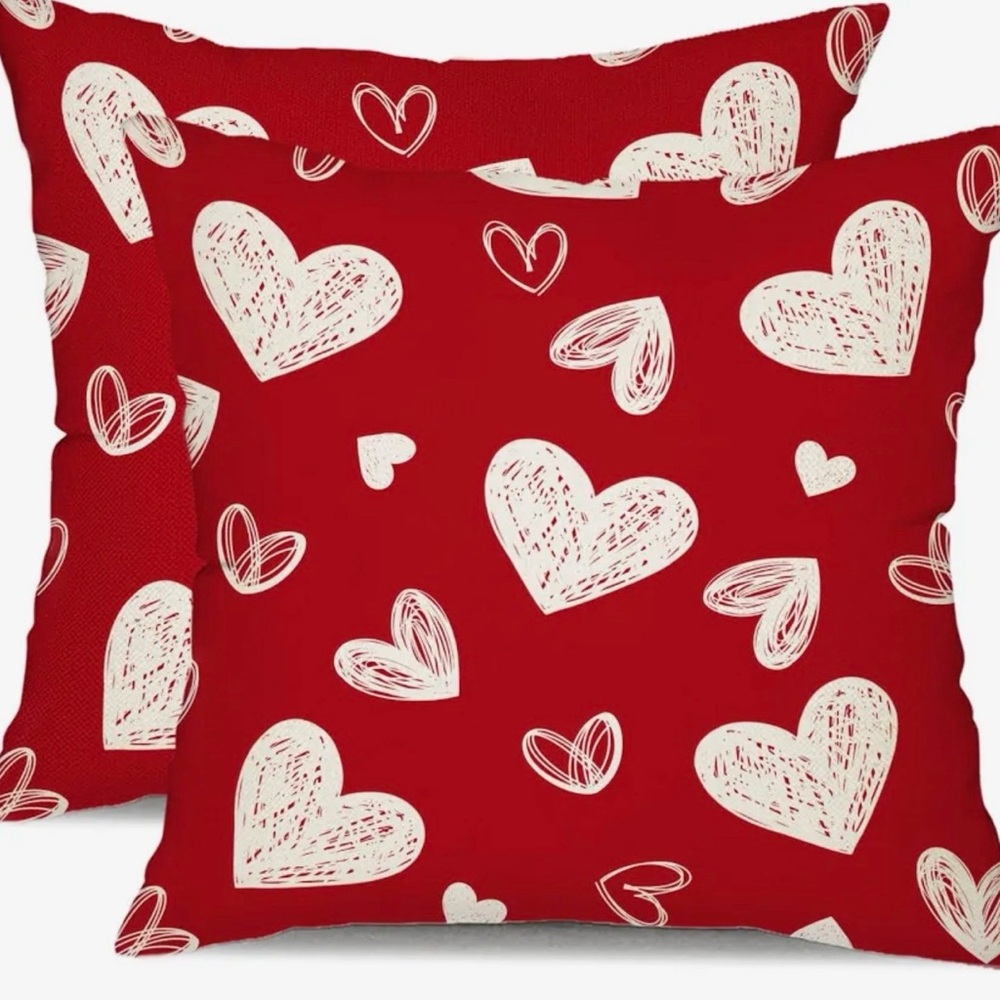 Red Heart Pattern Throw Pillow Covers - set of 20x20”
